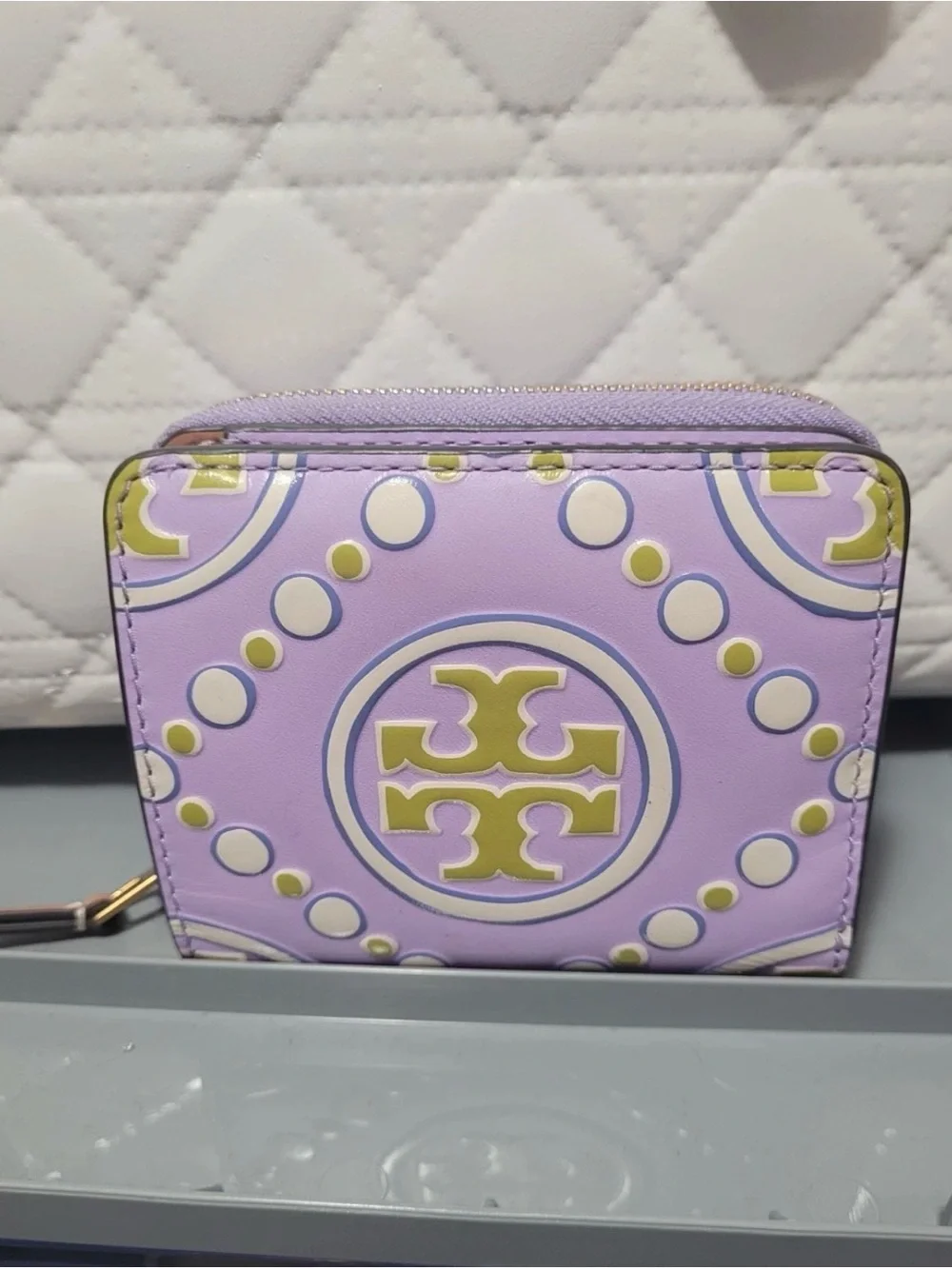 Tory Burch Lavender Logo Zip Around Card Case